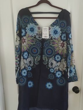 Desigual Navy Floral & Mandala Long Sleeve V-Neck Dress